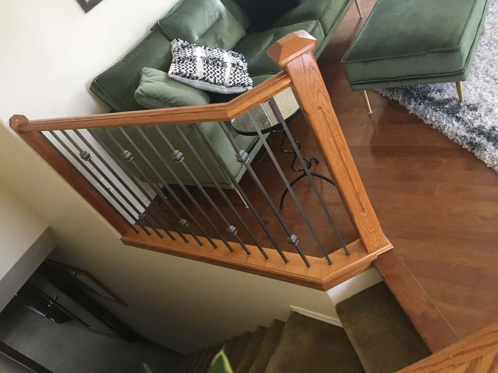 Dated golden oak railing refinished
